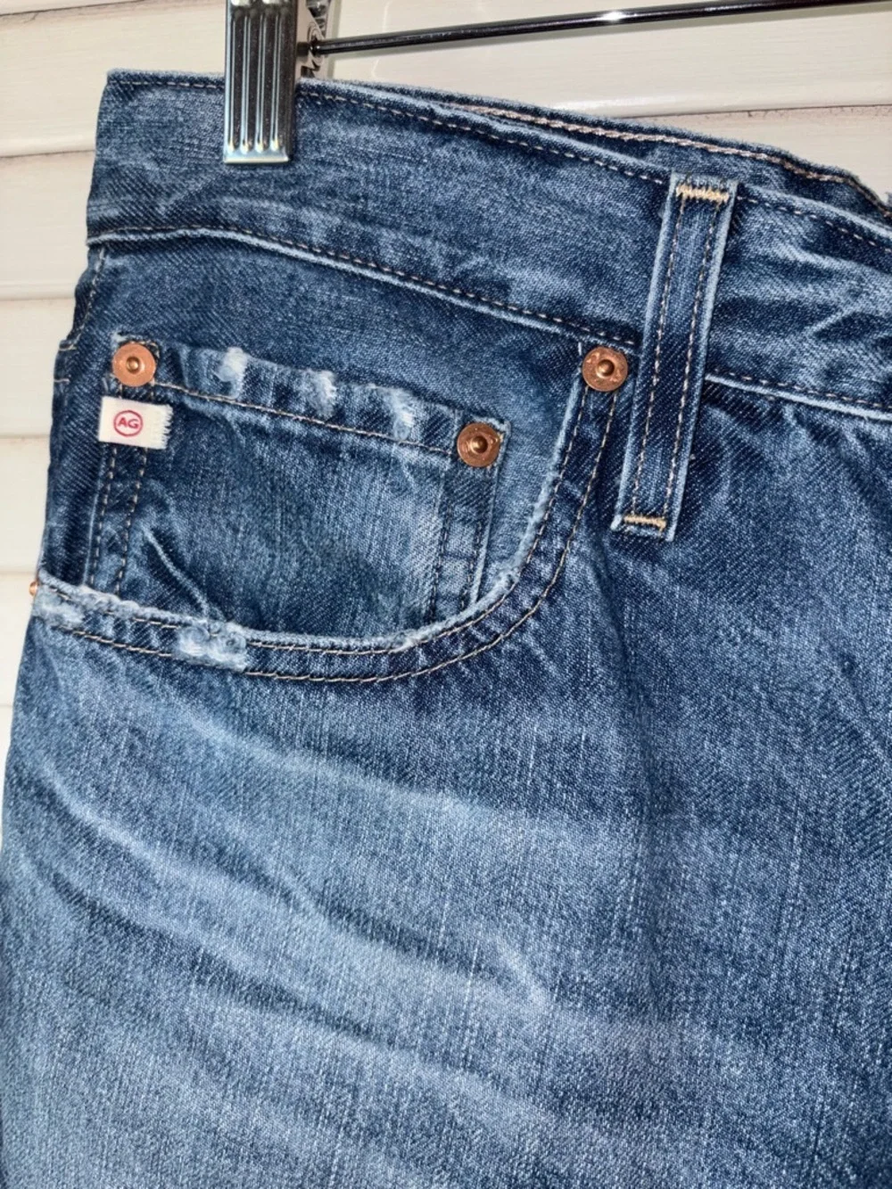 AG Rian High Rise Straight Raw Hem Jeans 29 100% Cotton Medium Wash - Picture 4 of 8